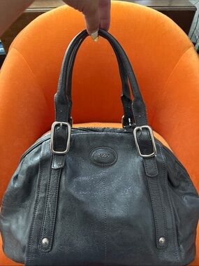 Tod's Black Leather Satchel with Silver Hardware